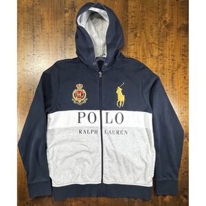 Polo Ralph Lauren Men's Navy Blue Full Zip-Up Hoodie Vintage 90s, Size Medium